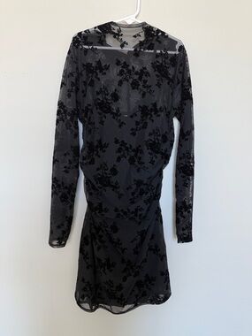 A&F Long-Sleeve Black Floral Mesh Dress